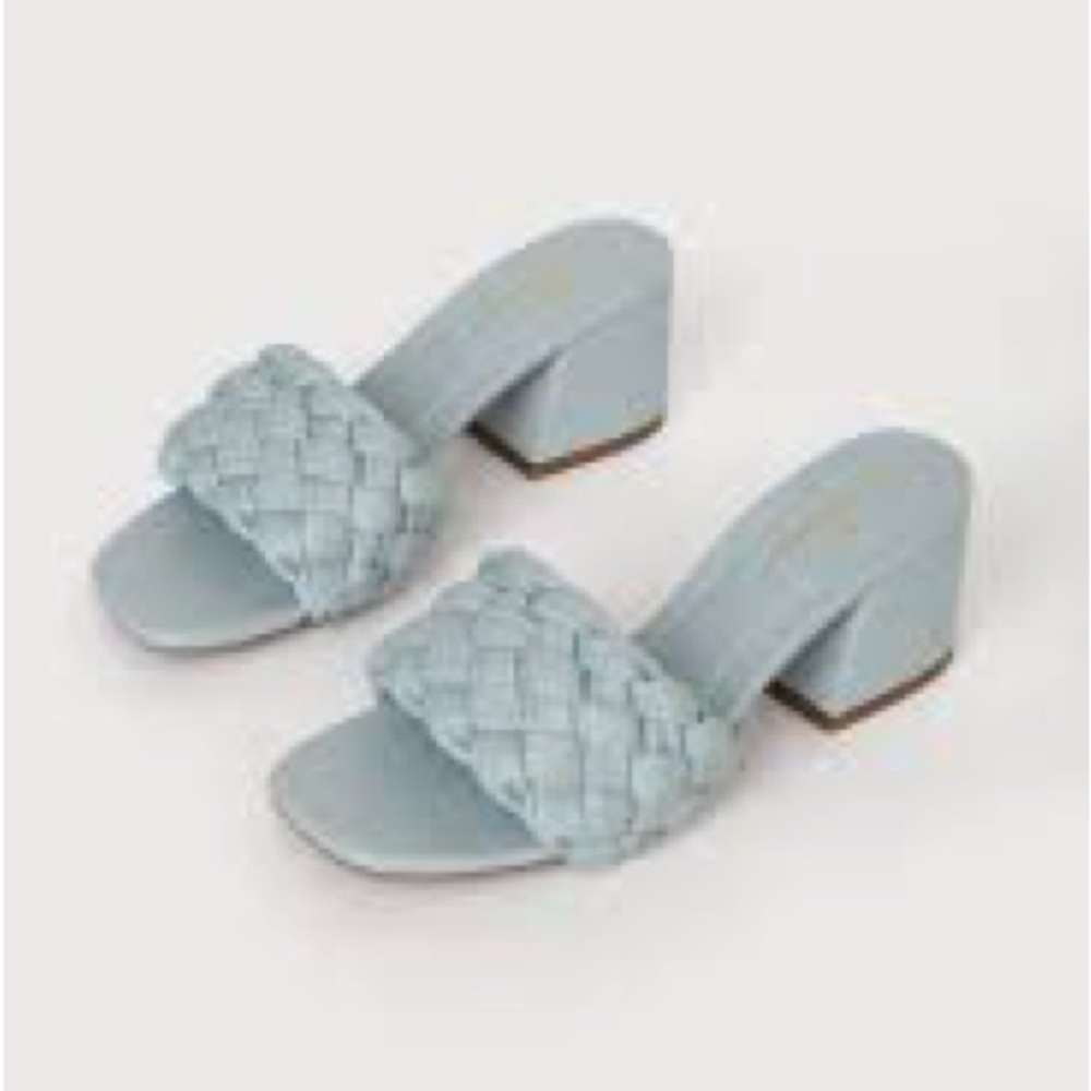 Qupid Women's Chunky Woven Heel Slip-On Sandals